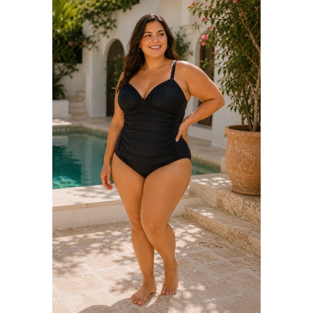 Miraclesuit One Piece Swimsuit 12‎ Black Ruched Slimming Underwire Sanibel 68460